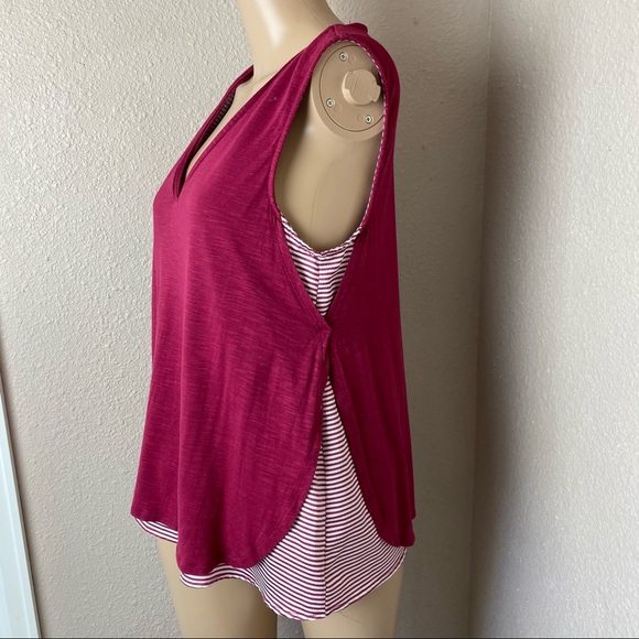 Anthro Deletta Fuchsia Overlay Striped V Neck S - Picture 11 of 12
